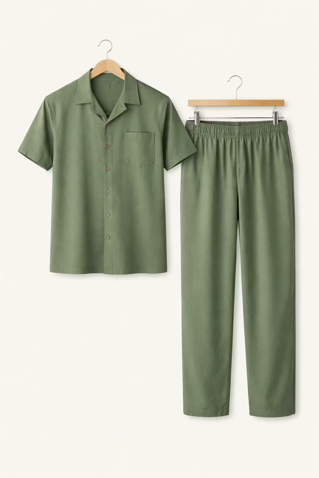 Textured Woven Short Sleeve Shirt and Wide Leg Trousers Set