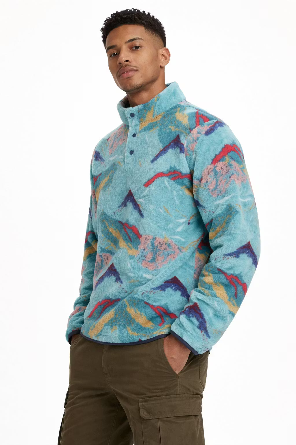 Abstract Fleece Pullover Jacket