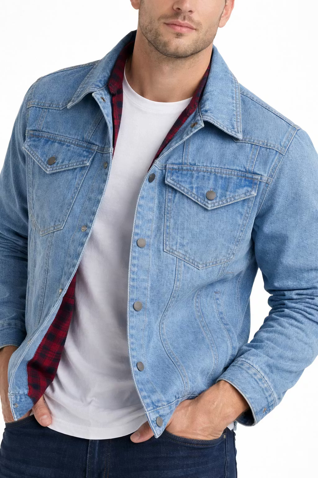 Men’s Button Front Lined Denim Jacket for Outdoor Wear