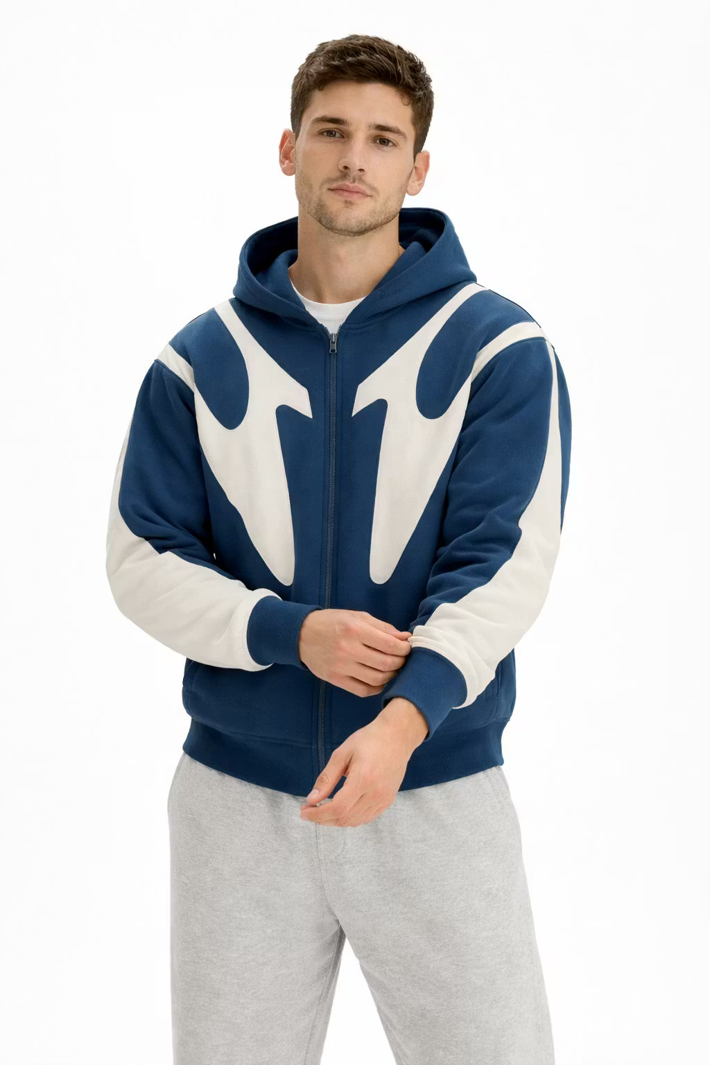 Contrast Panel Streetwear Zip Hoodie