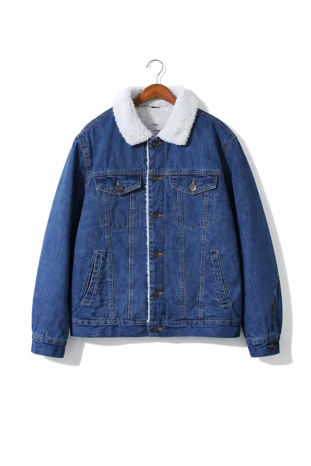 Men’s Lamb Wool Collar Blue Denim Jacket