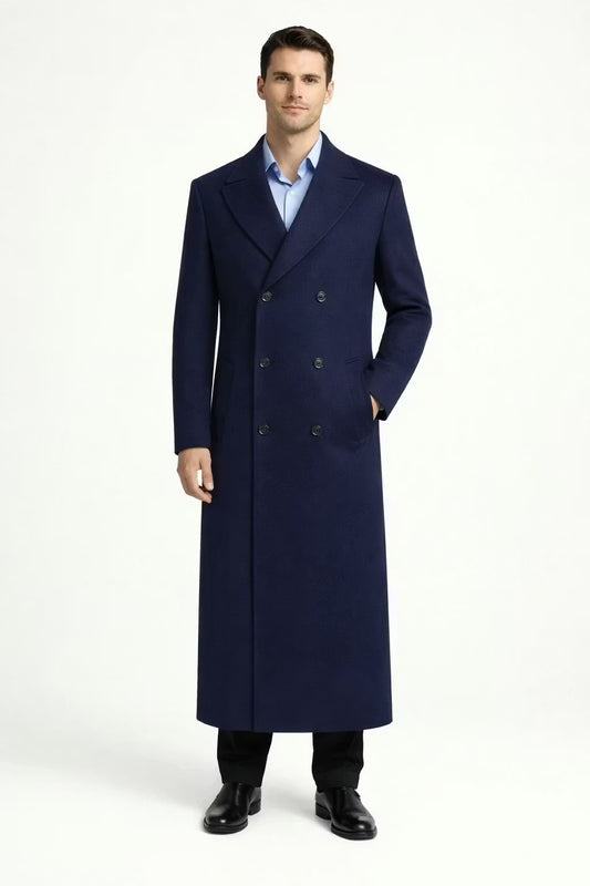 Lange marineblauwe revers jas