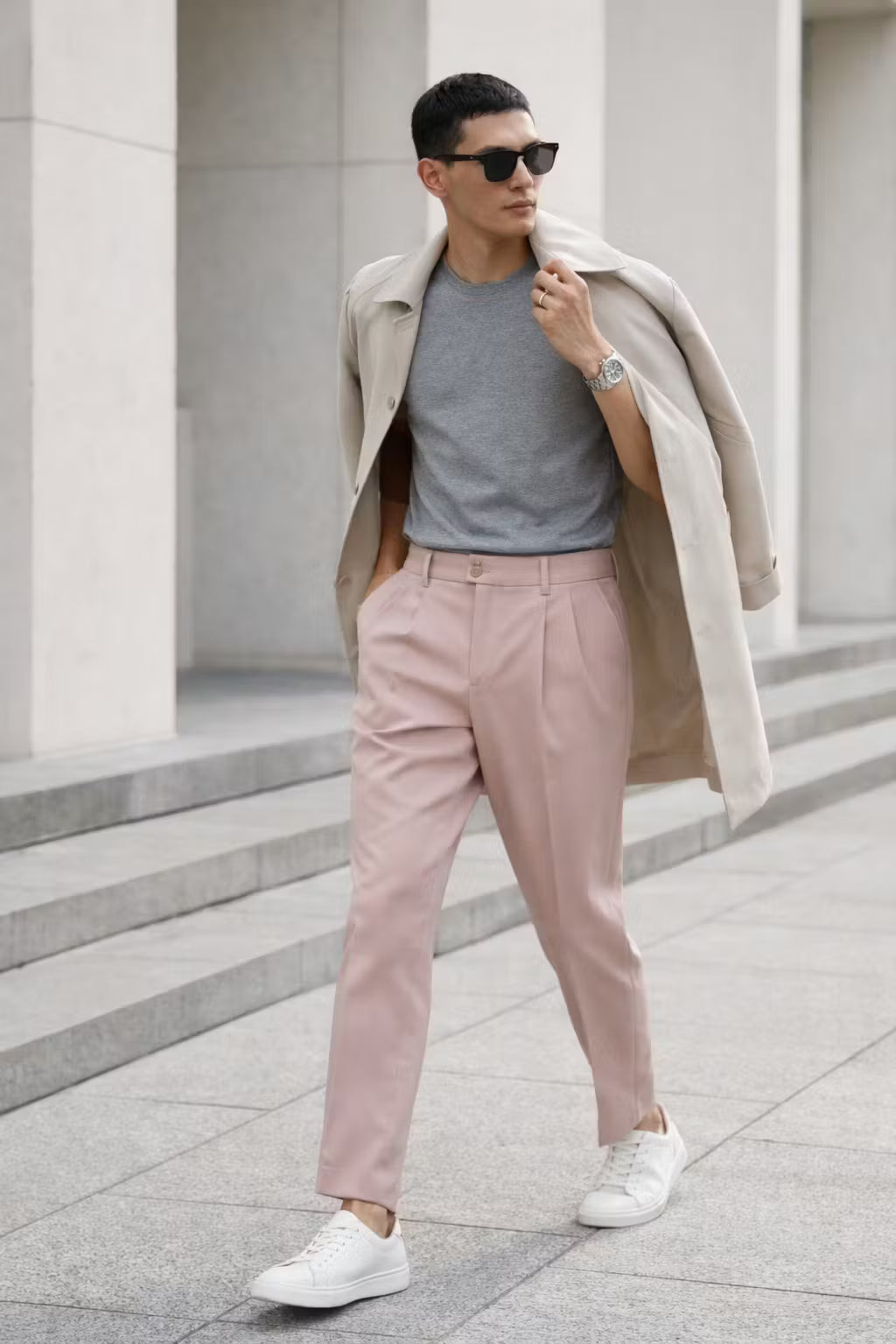 High-Waist Pleated Tailored Trousers