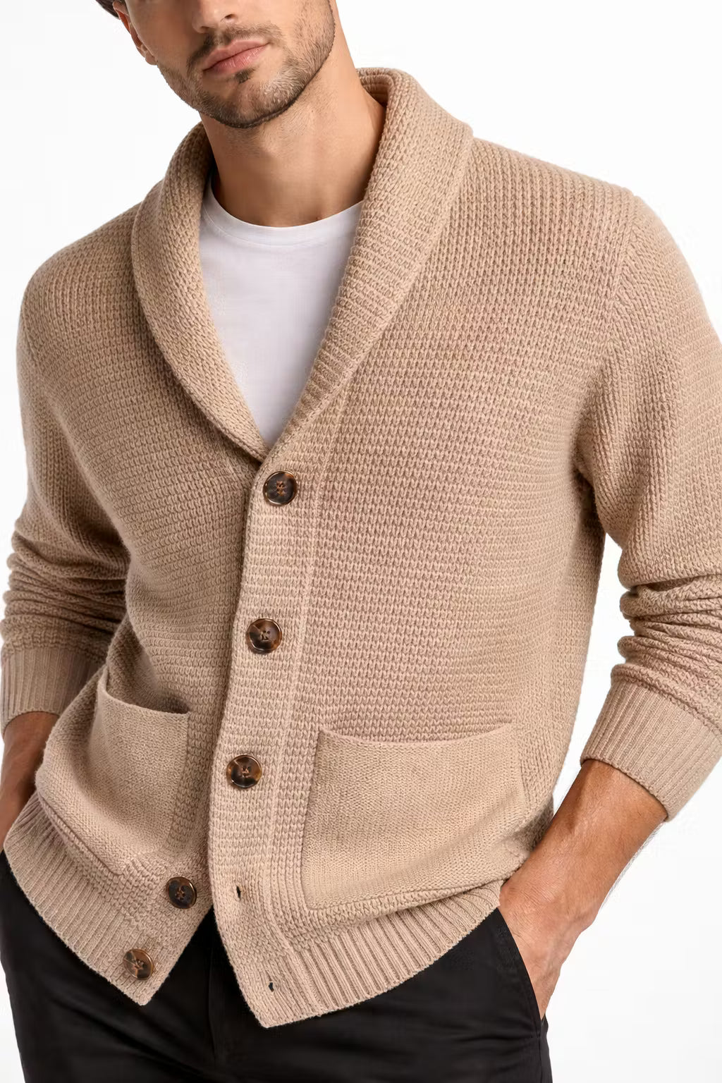 Waffle Knit 5-Button Cardigan