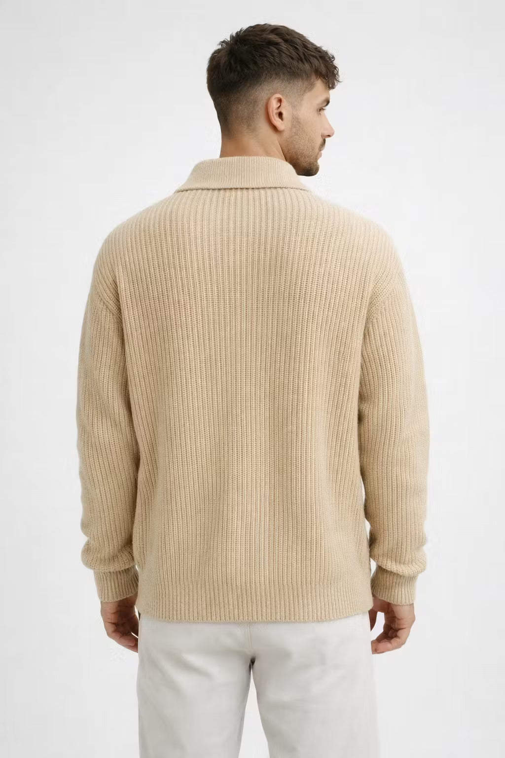 Rib Knit Half-Zip Collared Sweater