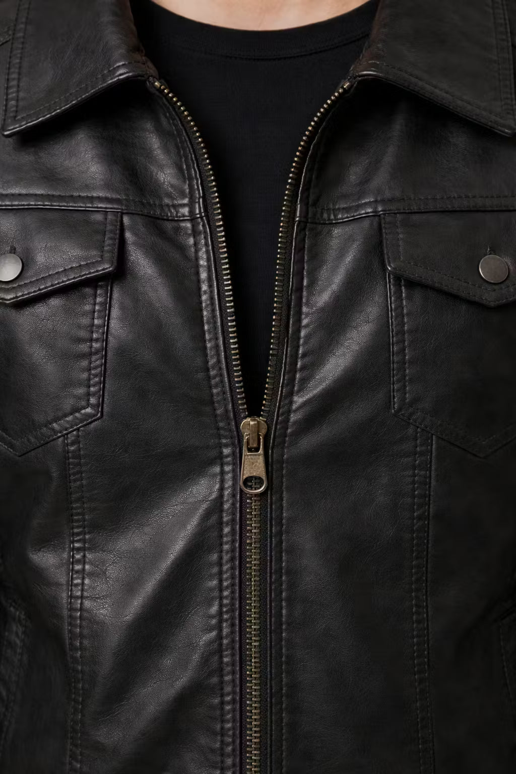 Men’s Black Coated Textile Zip Jacket with Structured Panel