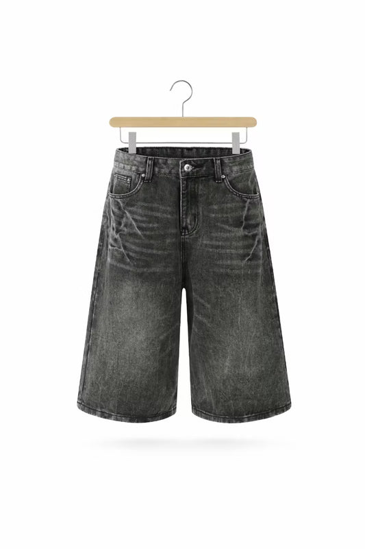 Washed Wide Leg Denim Shorts