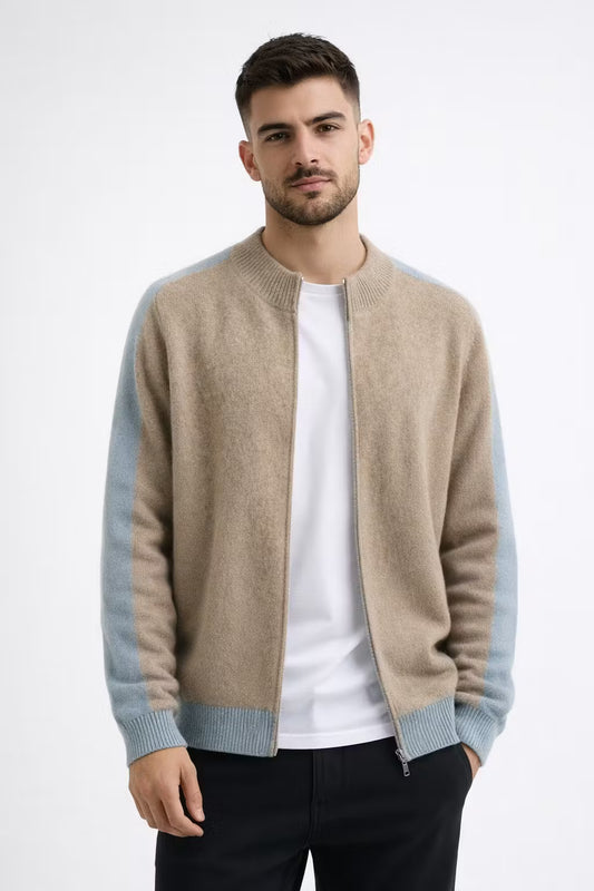 Contrast Trim Zip-Up Knit Cardigan
