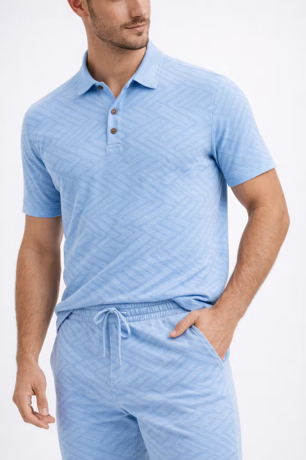 Jacquard Polo and Drawstring Shorts Set