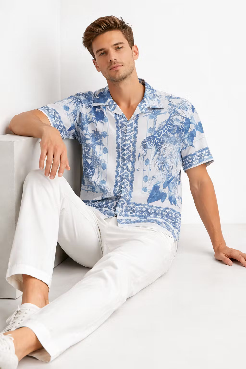 Safari Scenic Print Camp Collar Shirt