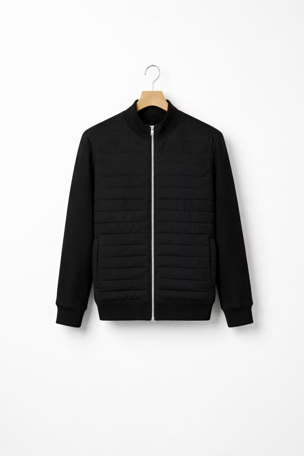 Quilted Stand Collar Zip Jacket with Standard Sleeves