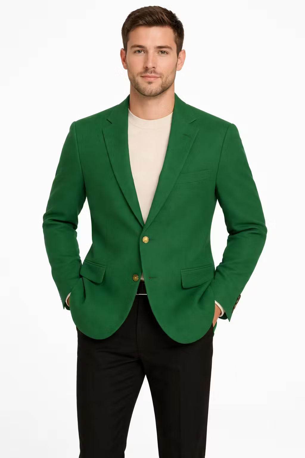 Men’s Green Blazer Jacket With Button Front Notched Collar