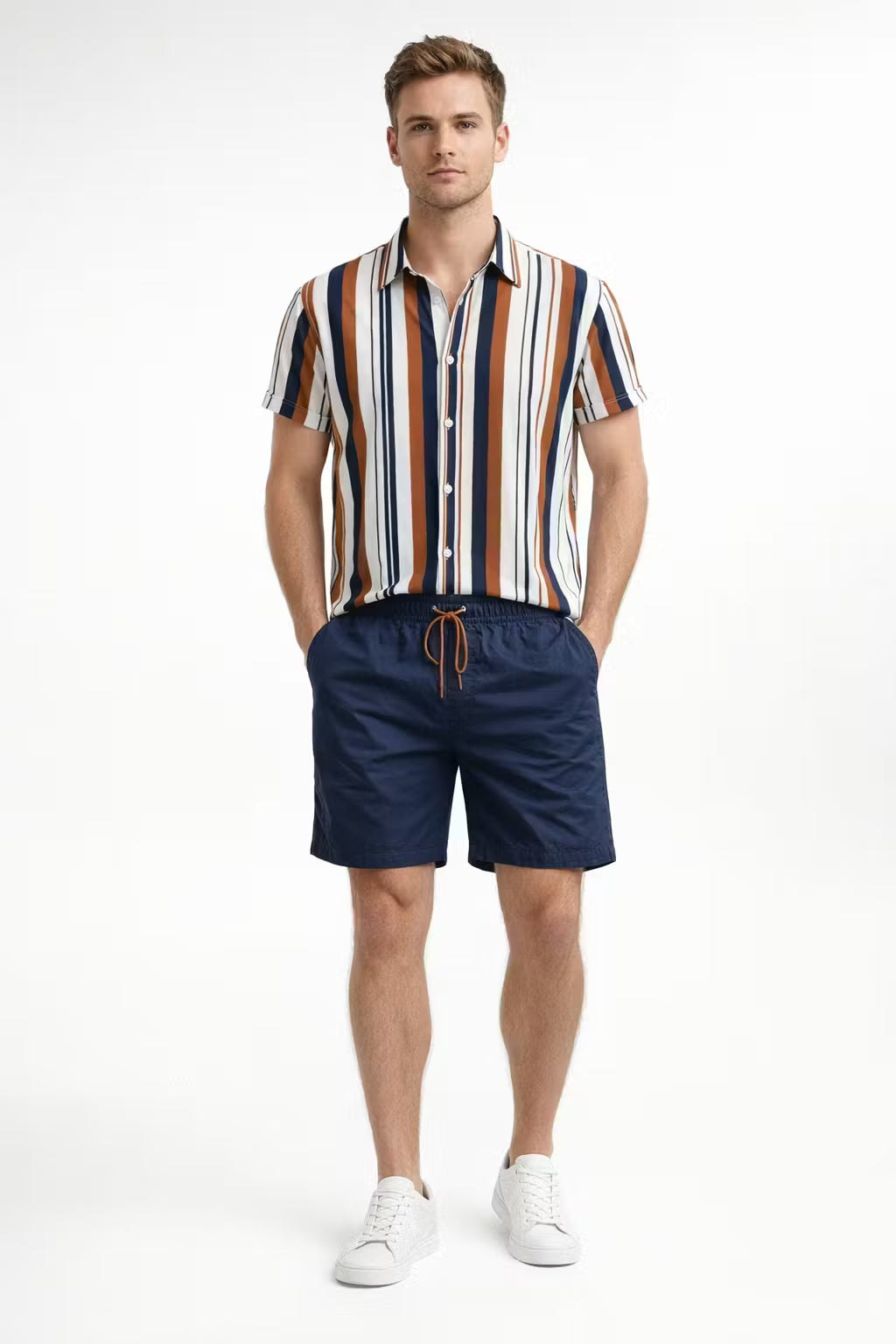 Vertical Stripe Shirt and Shorts Set
