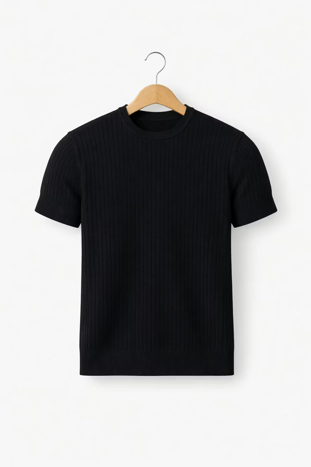 Ribbed Knit Crew Neck T-Shirt