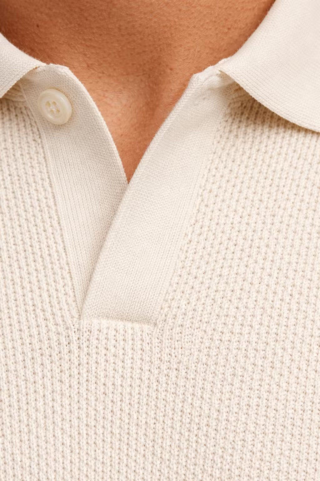 Textured Waffle Knit Johnny Collar Polo Sweater