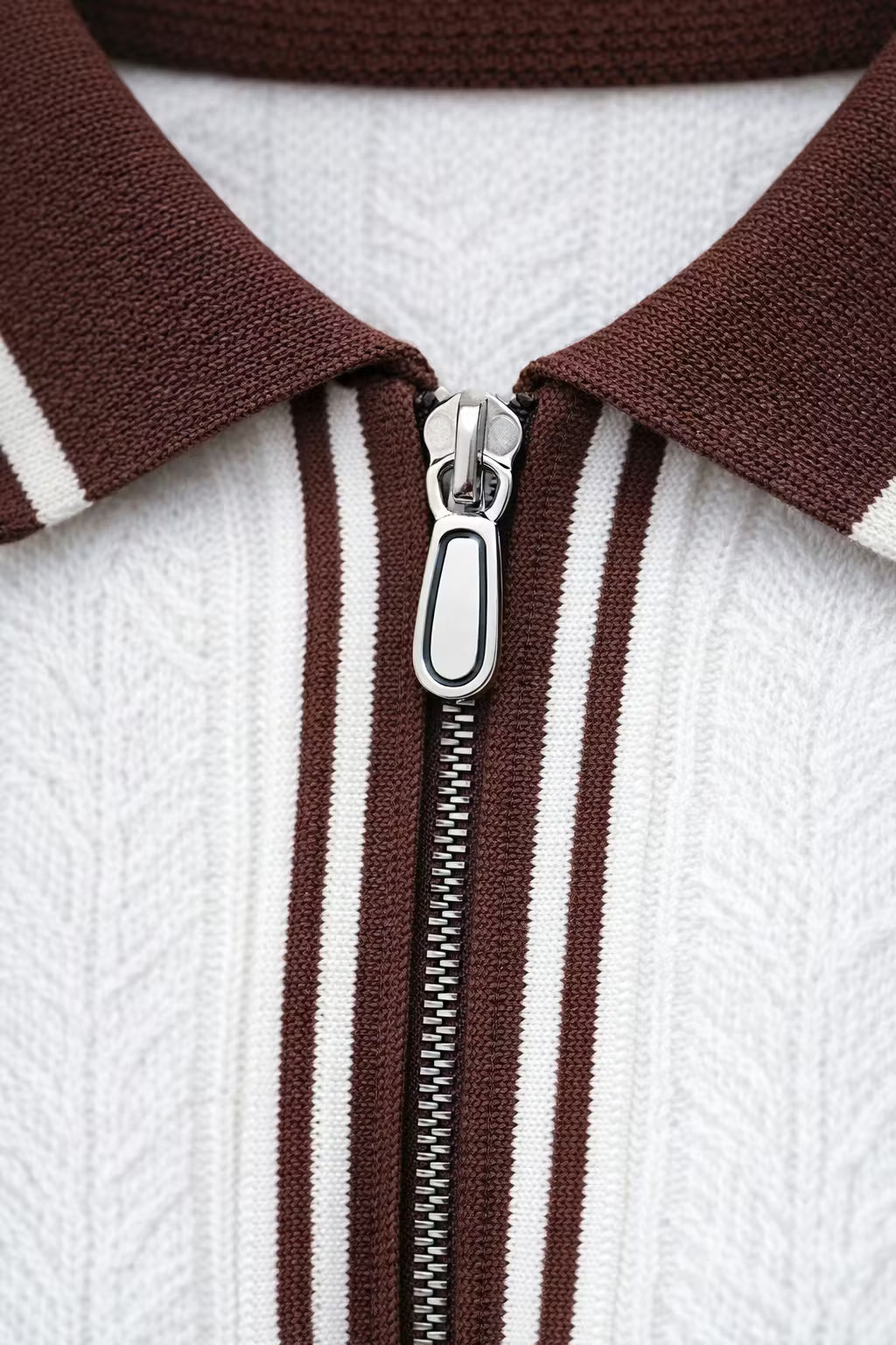 Textured Knit Zip Collar Polo Shirt