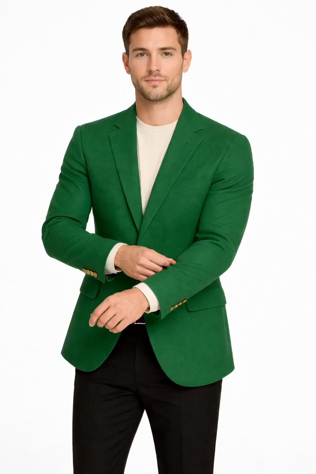 Men’s Green Blazer Jacket With Button Front Notched Collar