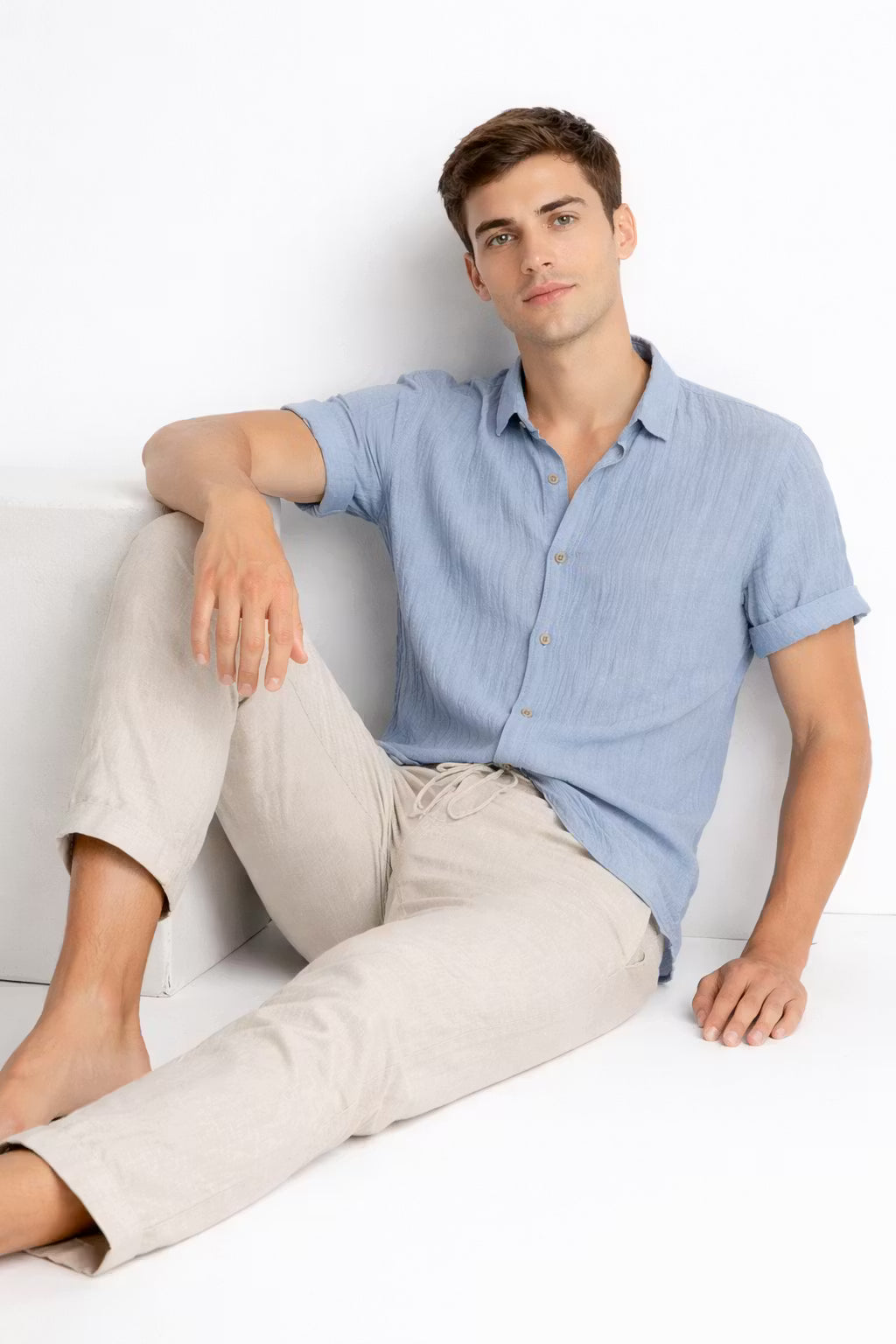 Men’s Linen Home Button Shirt