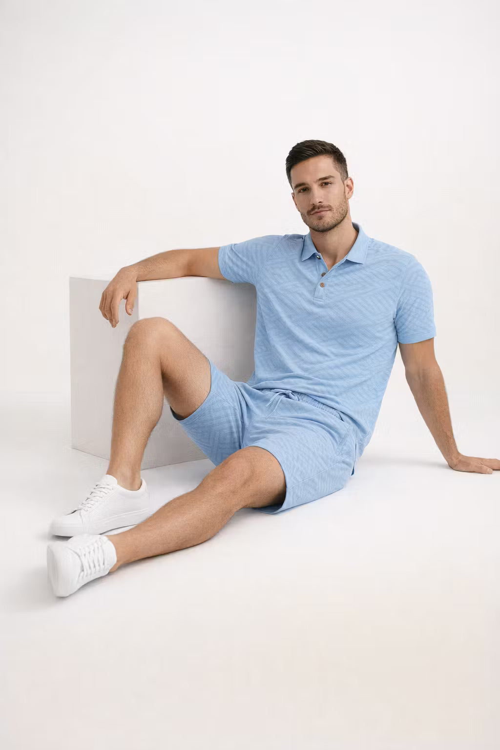 Jacquard Polo and Drawstring Shorts Set
