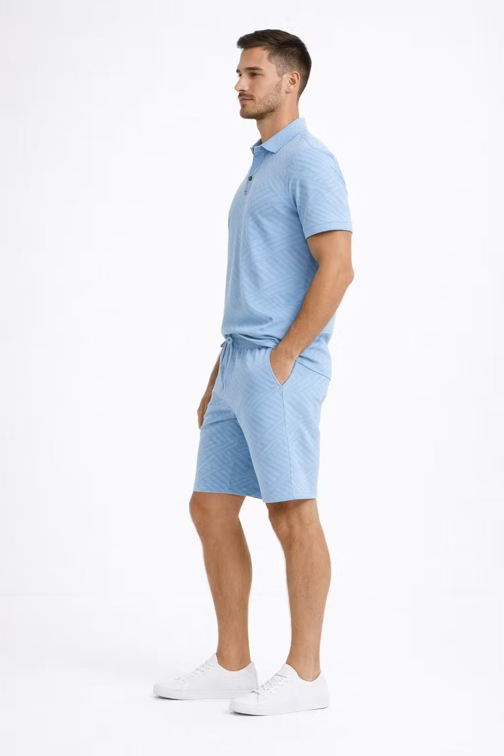 Jacquard Polo and Drawstring Shorts Set