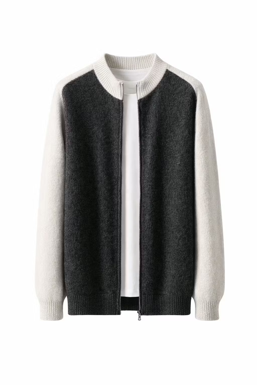 Contrast Trim Zip-Up Knit Cardigan