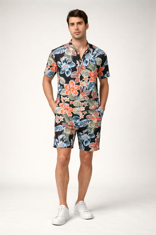 Tropical Floral Short Sleeve Men’s Romper