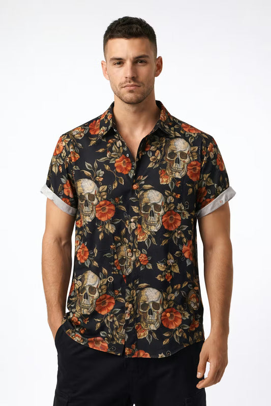 Bloemen en schedels overhemd