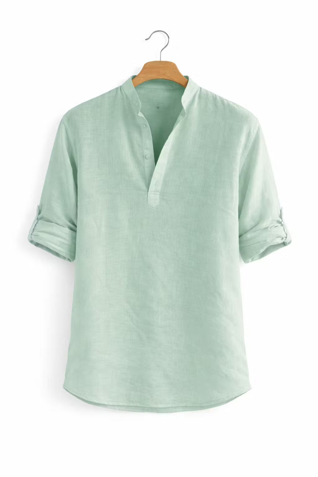 Textured Linen-Blend Half Placket Shirt