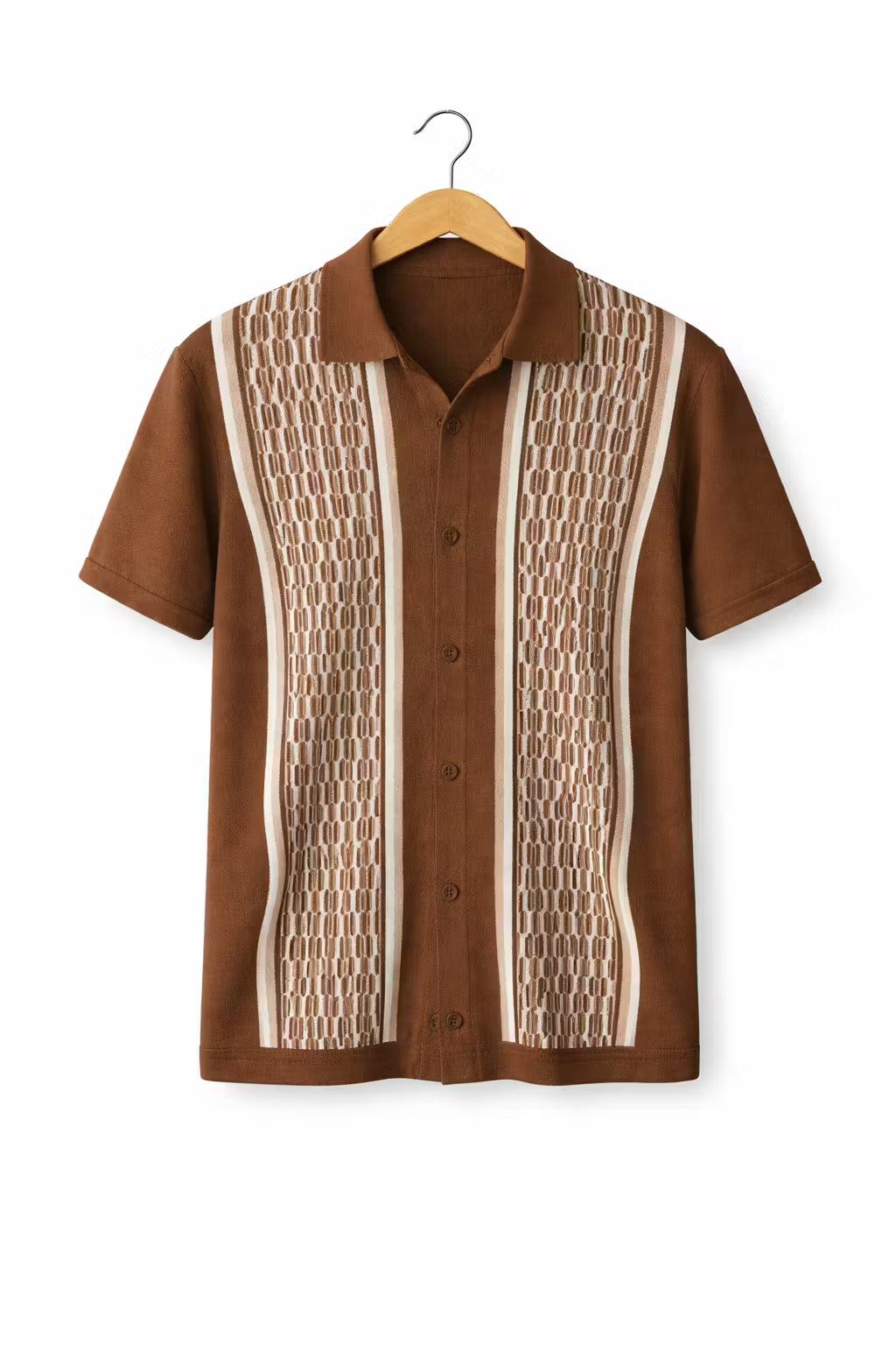Vertical Stripe Textured Knit Button Shirt