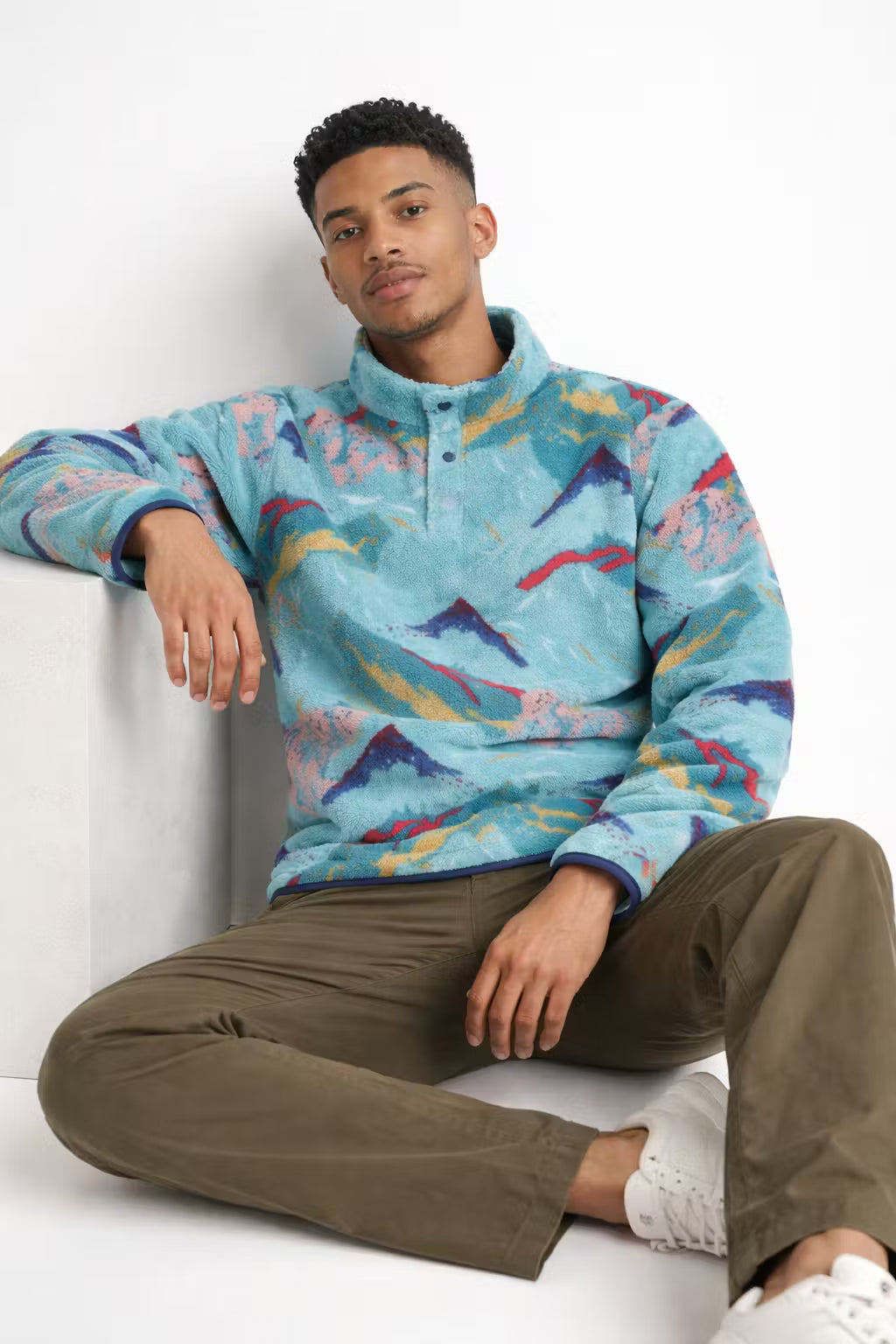Abstract Fleece Pullover Jacket