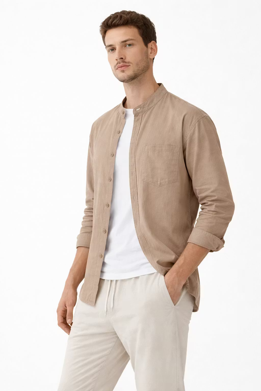 Men’s Linen Home Long Sleeve Button Shirt