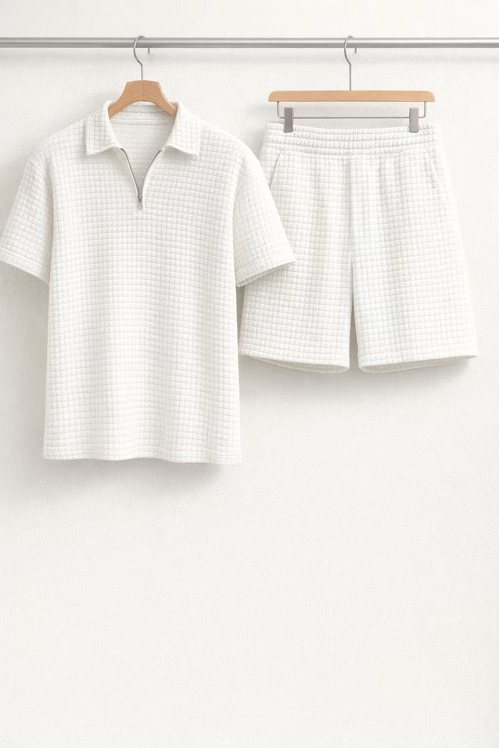 Grid Knit Cotton Monochromatic Short Set