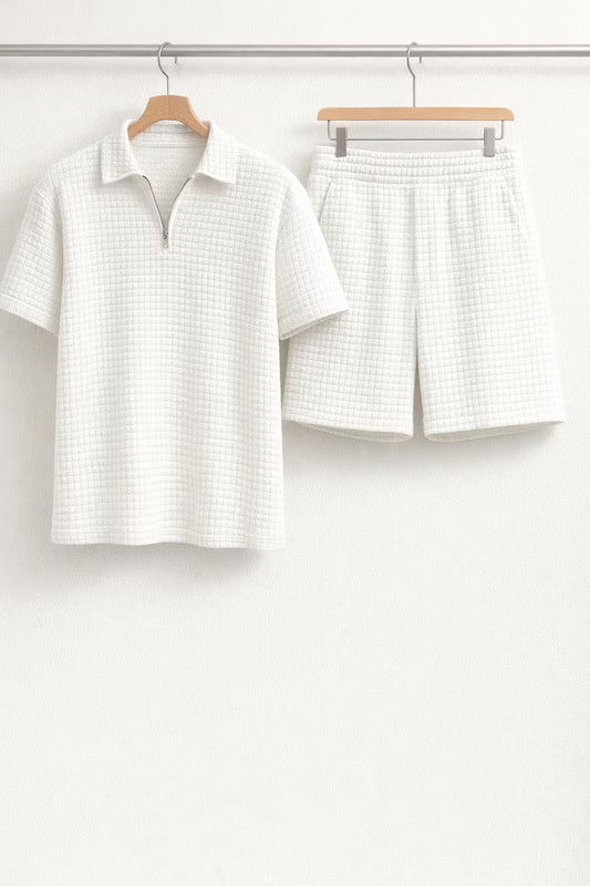 Grid Knit Cotton Monochromatic Short Set