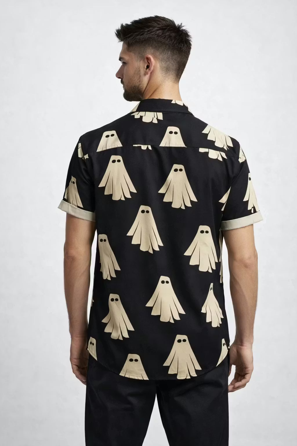 Ghost Print Short Sleeve Button Shirt