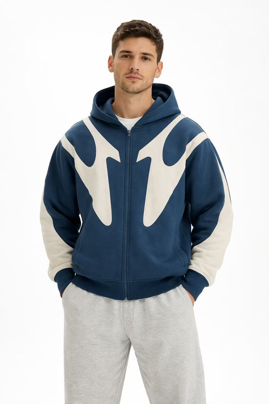 Streetwear contrast paneel hoodie met rits