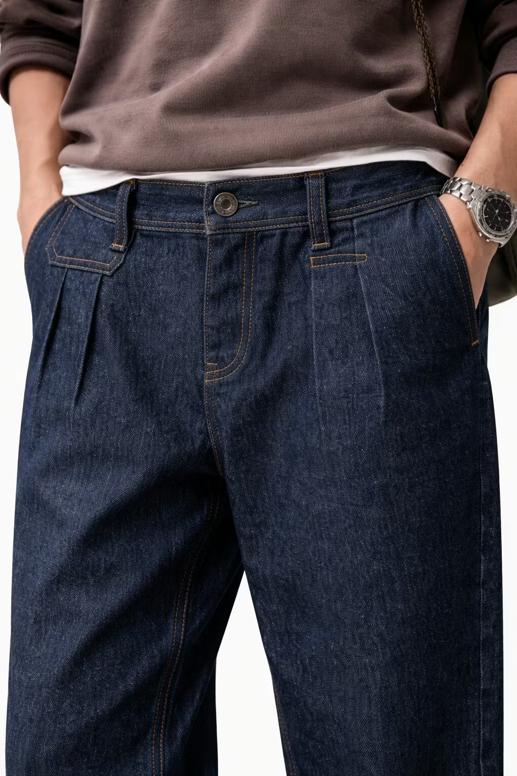 Indigo Pleated Relaxed Denim Pant