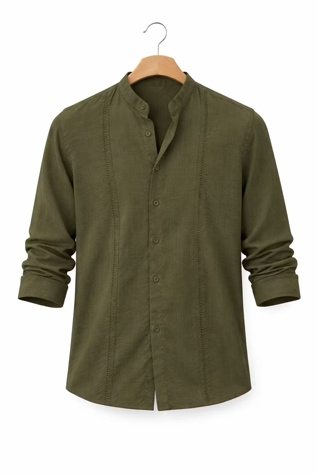 Textured Mandarin Collar Button Shirt