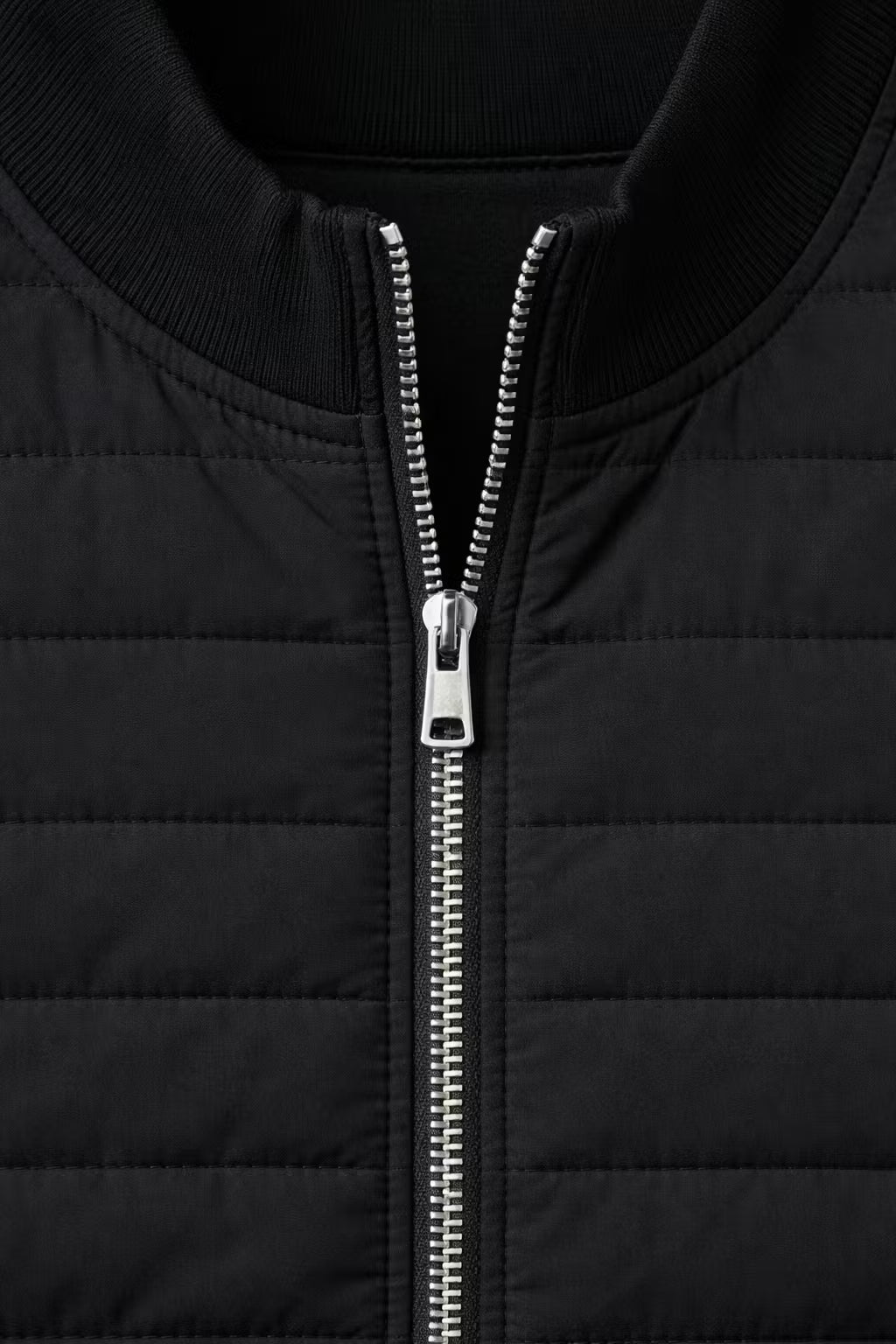 Quilted Stand Collar Zip Jacket with Standard Sleeves