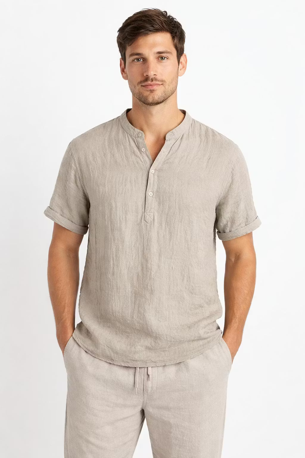 Men’s Linen Home Lounge Henley Shirt