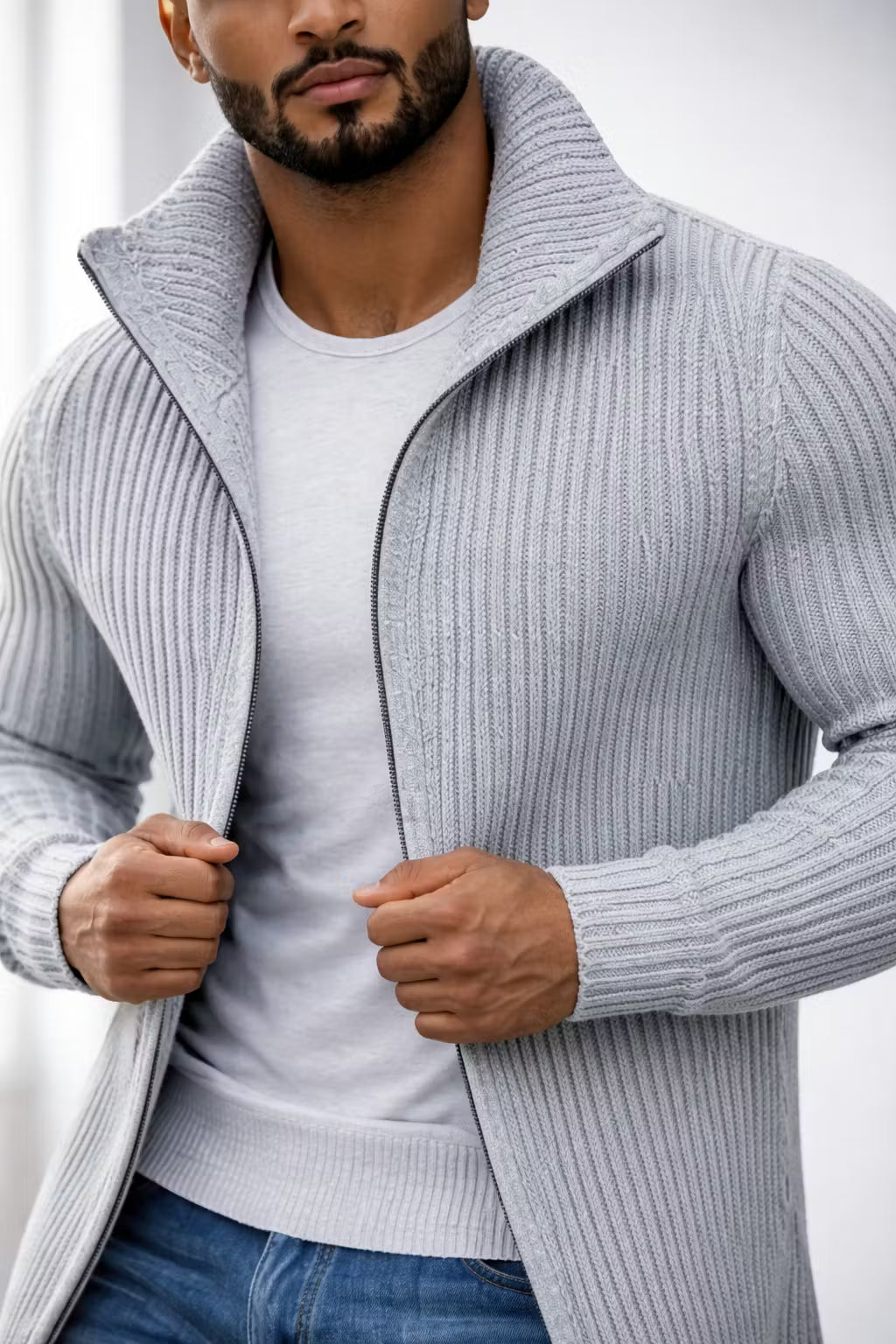 Ribbed Shawl Collar Cardigan