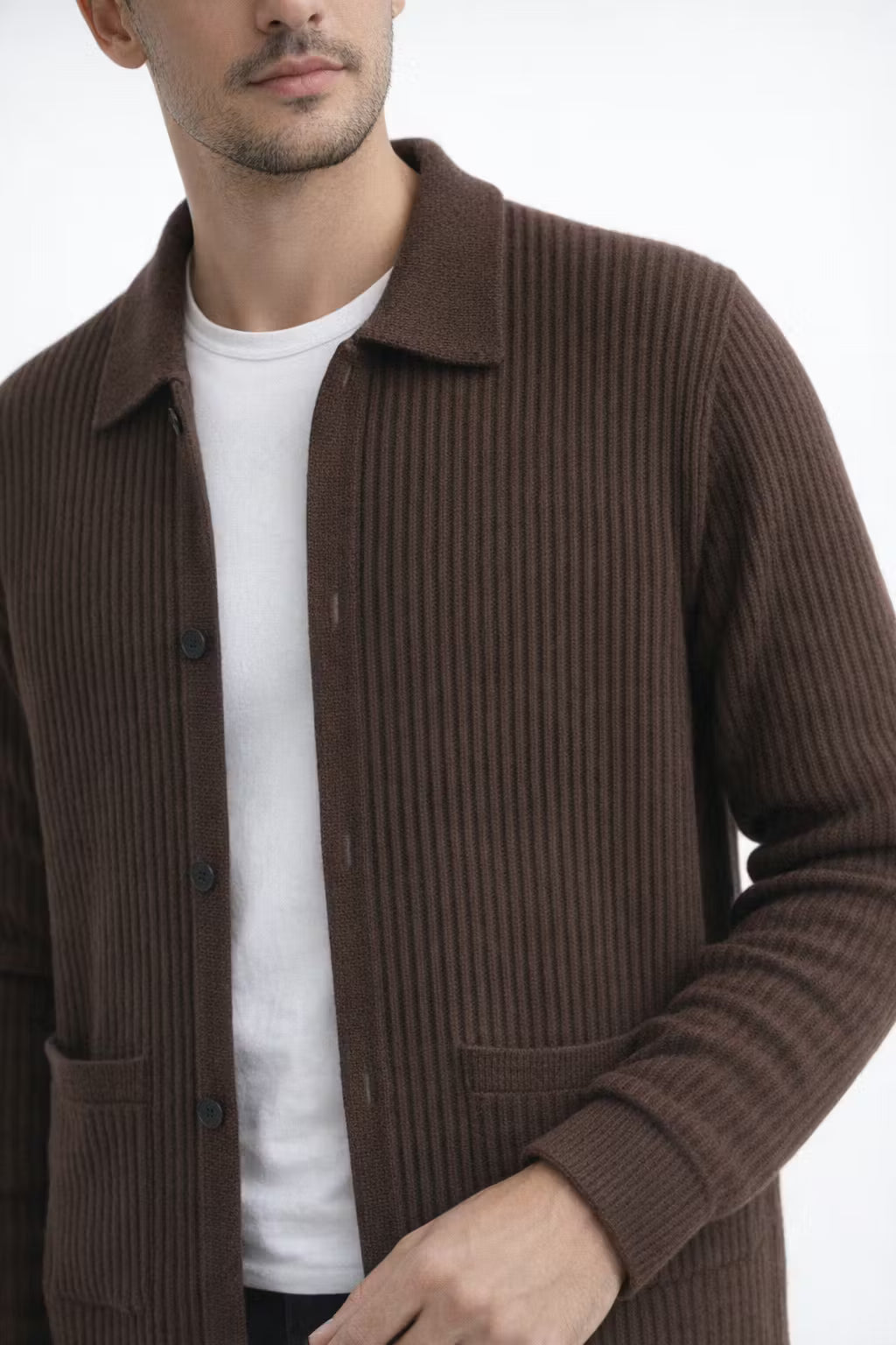 Rib Knit Button-Front Cardigan Jacket