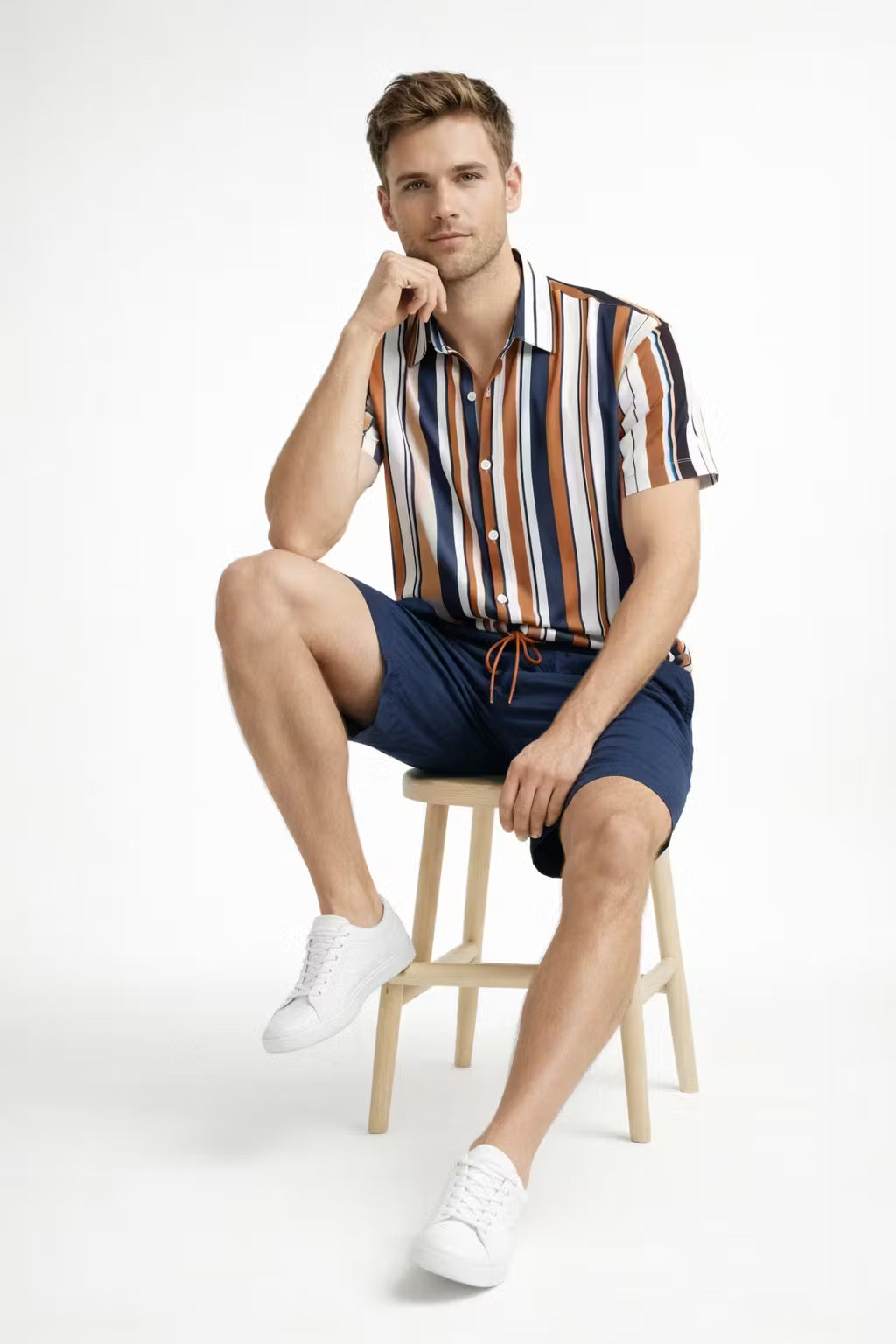 Vertical Stripe Shirt and Shorts Set