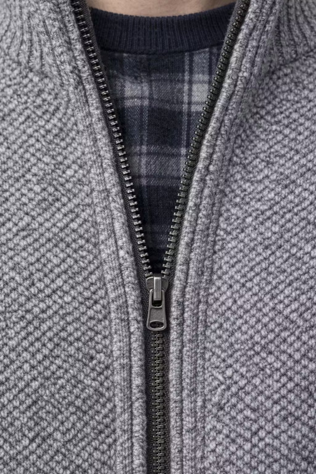 Textured Knit Zip-Up Stand Collar Jacket