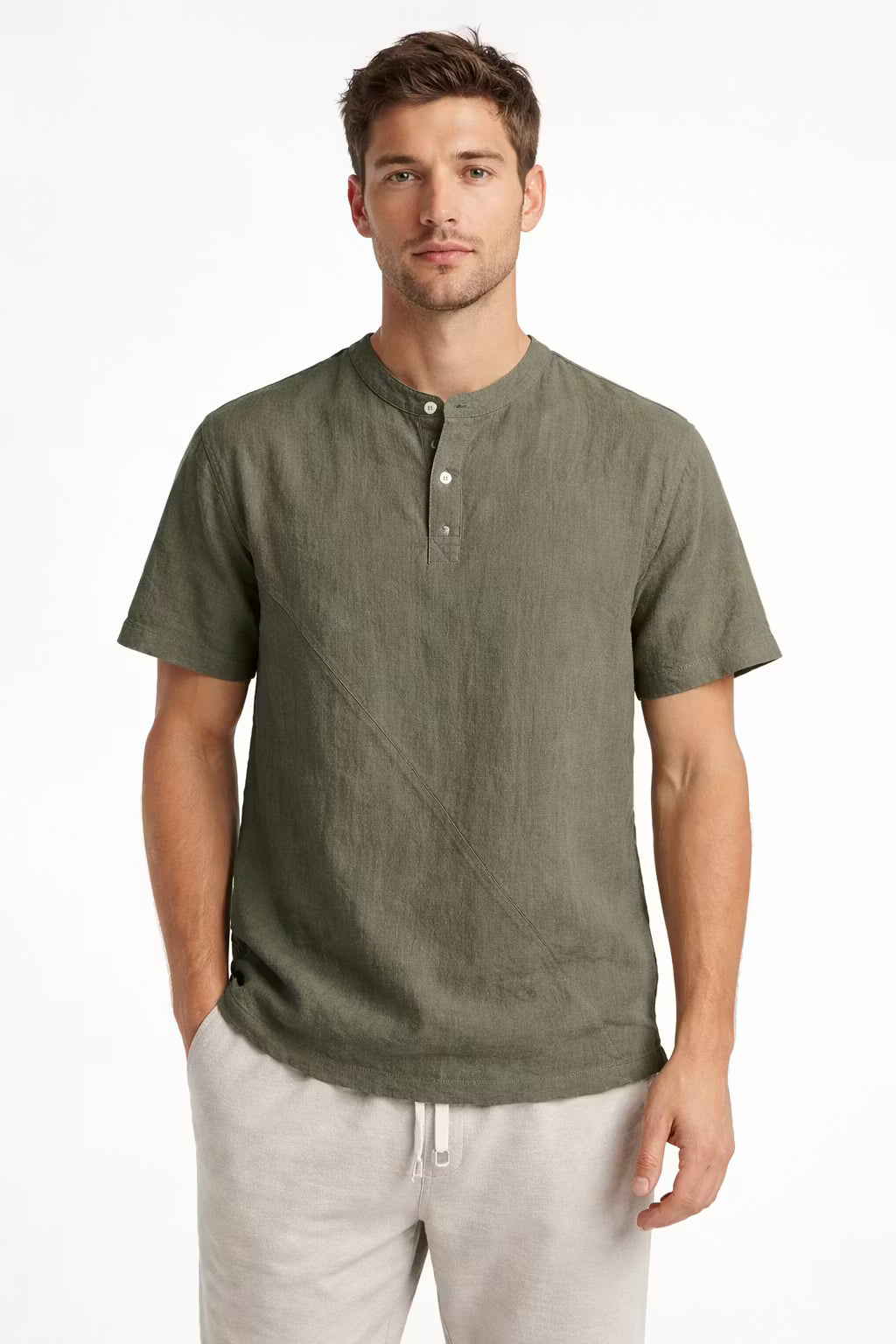 Men’s Linen Home Henley Shirt