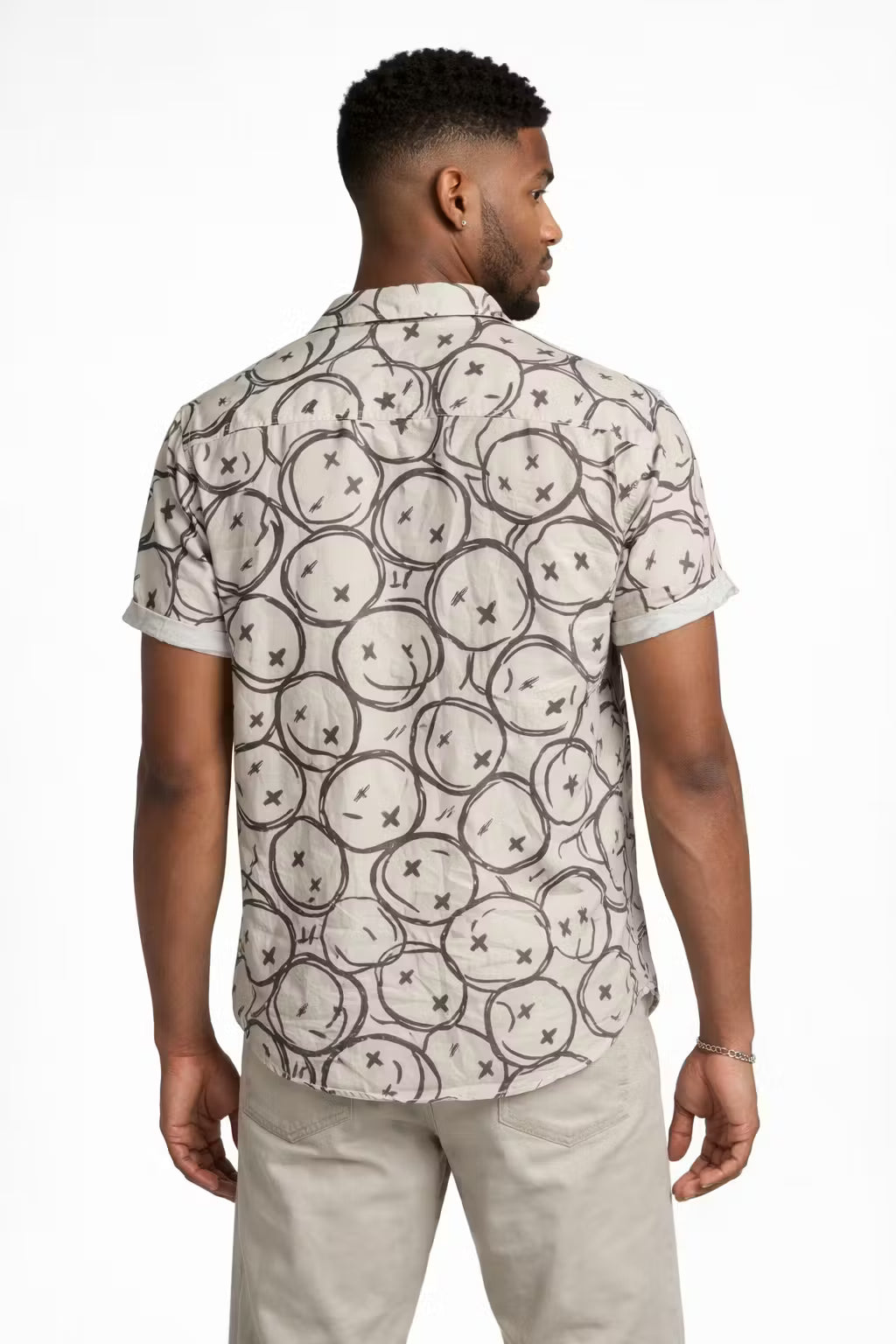 Graphic Smiley Print Short Sleeve Button Shirt