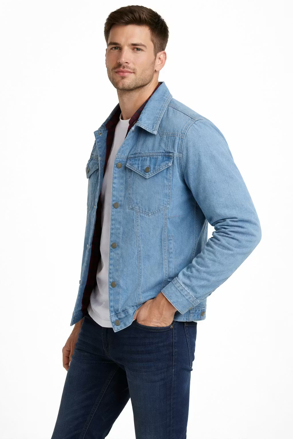 Men’s Button Front Lined Denim Jacket for Outdoor Wear