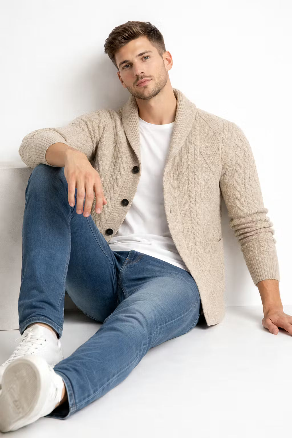 Cable Knit Button Front Cardigan Sweater
