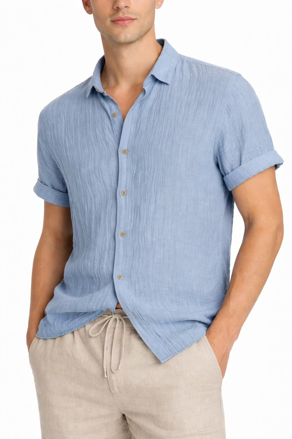 Men’s Linen Home Button Shirt