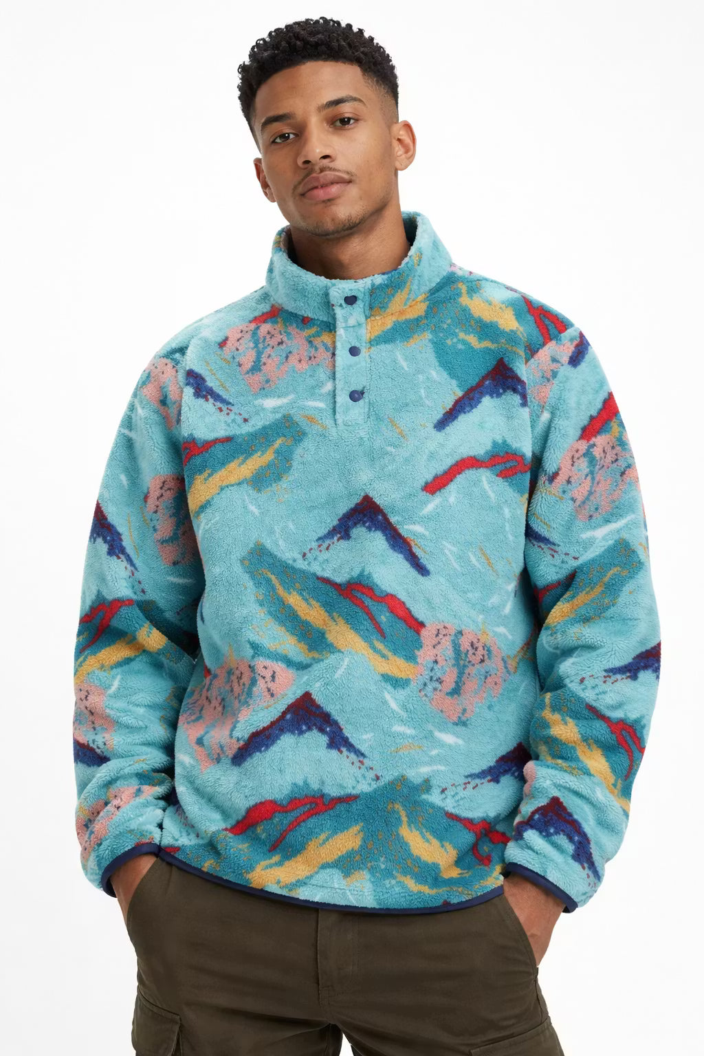 Abstract Fleece Pullover Jacket
