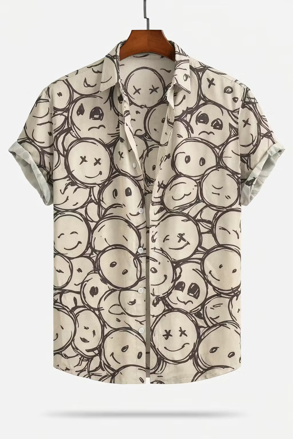 Graphic Smiley Print Short Sleeve Button Shirt